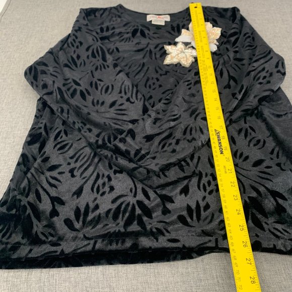 Vintage‎ Bridge BG Gate Black Satin Over Sized Blouse Long Sleeve Medium Floral - Picture 7 of 12